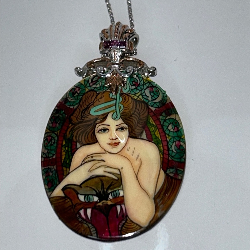 NWOT Gems en Vogue Painted Lady Sterling Silver Genuine Ruby Shell Necklace